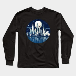 Modern City Skyline Landscape At Night Discovery Long Sleeve T-Shirt